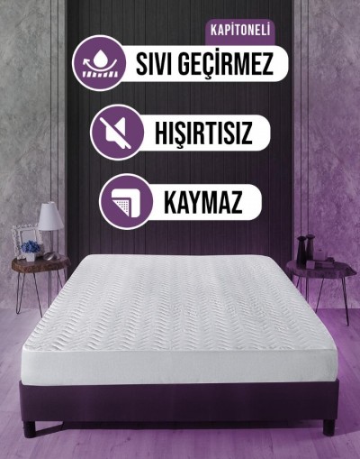 Su Sıvı Geçirmez Su Emmez Terletmez Yatak Koruyucu Alezi 90x190 cm Kapitoneli Fitted Baza 30cm