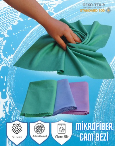 Mikrofiber 3'lü Su Emici İz Bırakmayan Antibakteriyel Cam Temizlik Bezi Seti 40x60