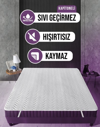 Su Sıvı Geçirmez Su Emmez Terletmez Yatak Koruyucu Alezi Kapitoneli 100x200cm Dört Köşe Lastikli