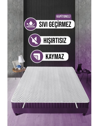 Su Sıvı Geçirmez Su Emmez Terletmez Yatak Koruyucu Alezi Kapitoneli 150x200cm Dört Köşe Lastikli